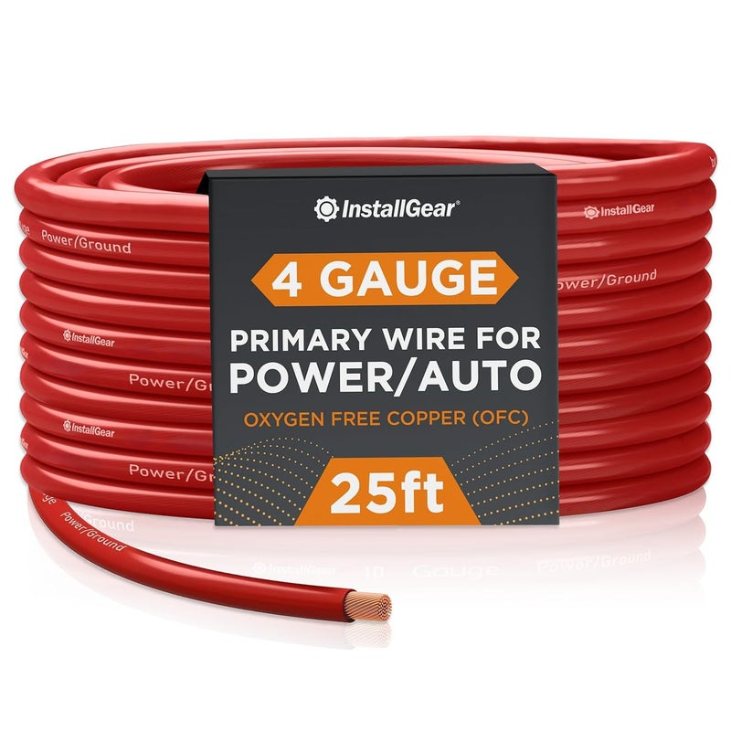 InstallGear 4 Gauge Battery Cable - 25ft Pure Copper OFC Cable, Flexible Power and Ground Wire for Car Audio, Speaker, RV Trailer, Amp, and Battery Wiring - Durable and Heat Resistant Jacket - Image 1